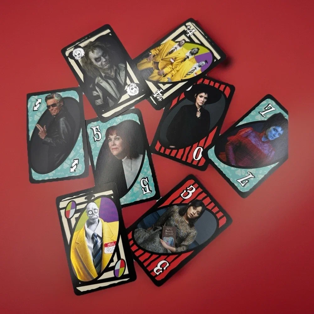 UNO Beetlejuice Card Game Mattel Beetlejuice 2 Lydia Deetz Halloween Game Night